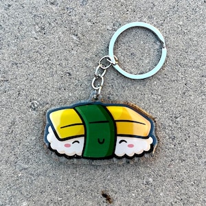 Tamago Sushi Keychain | Cute Acrylic Keychain | cute egg sushi keychain | piece of sushi keychain | kawaii food keychain | japanese food