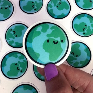 Mini Earth Sticker | Waterproof Vinyl Sticker | Kawaii Space | Water Bottle Sticker | Car Sticker | Earth Day Sticker | Save the Planet
