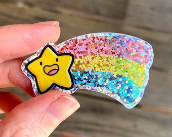 Mini Shooting Star Sticker | Waterproof Vinyl Sticker | Kawaii Holographic Sticker | Water Bottle Sticker | Glitter Sticker | Cute Rainbows