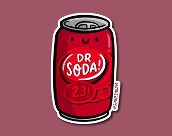 Can of Dr Soda Sticker| Weatherproof Vinyl Sticker| Kawaii Sticker | pop can sticker | soda drinker sticker | cute drinks sticker |junk food