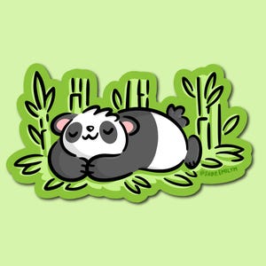 Sticker verschlafener Panda | Wetterfester Vinyl-Aufkleber | süßer Panda Aufkleber | Panda und Bambus Aufkleber | Kawaii Tiere Aufkleber | glückliche Pandakunst