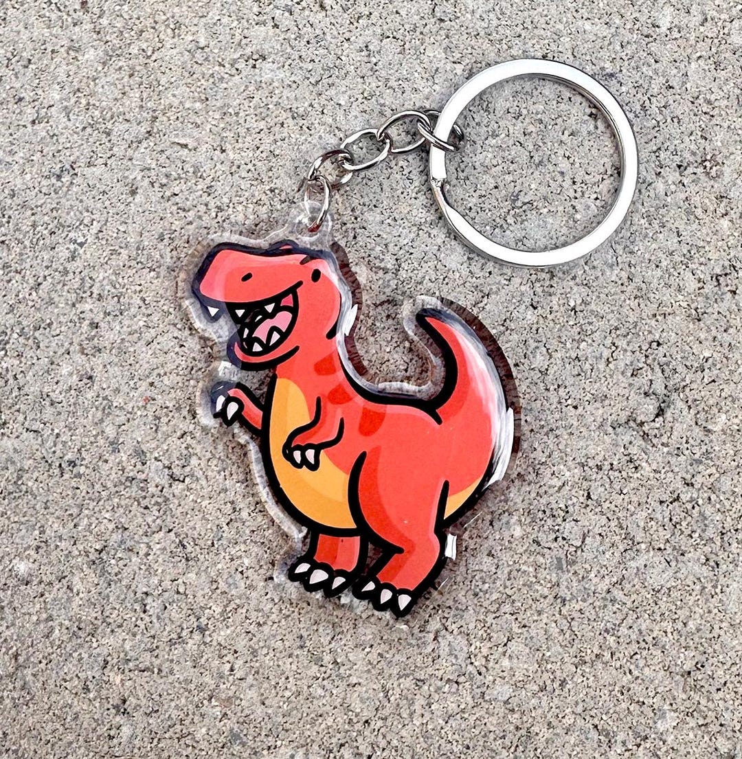 Miniblings Portachiavi T-Rex Tyrannosaurus Rex Floccato - Realizzato A Mano A Berlino, Verde, 50mm, Regalo Originale Per Bambini E Adulti