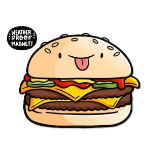 Happy Cheeseburger Magnet | Cute Burger Magnet | Waterproof Vinyl Car Magnet |Kawaii Food Magnet |Anime Fridge Magnet |Cute Junk Food Magnet