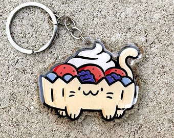 Fruit Tart Cat Keychain | Cute Acrylic Keychain | kawaii cat keychain | cute dessert keychain | cute fruit tart keychain | berries keychain