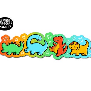 Dinosaur Parade Magnet | Cute Dinosaurs Magnet | Waterproof Vinyl Car Magnet | Kawaii dinosaur Magnet | Happy DInosaurs Fridge Magnet | Trex