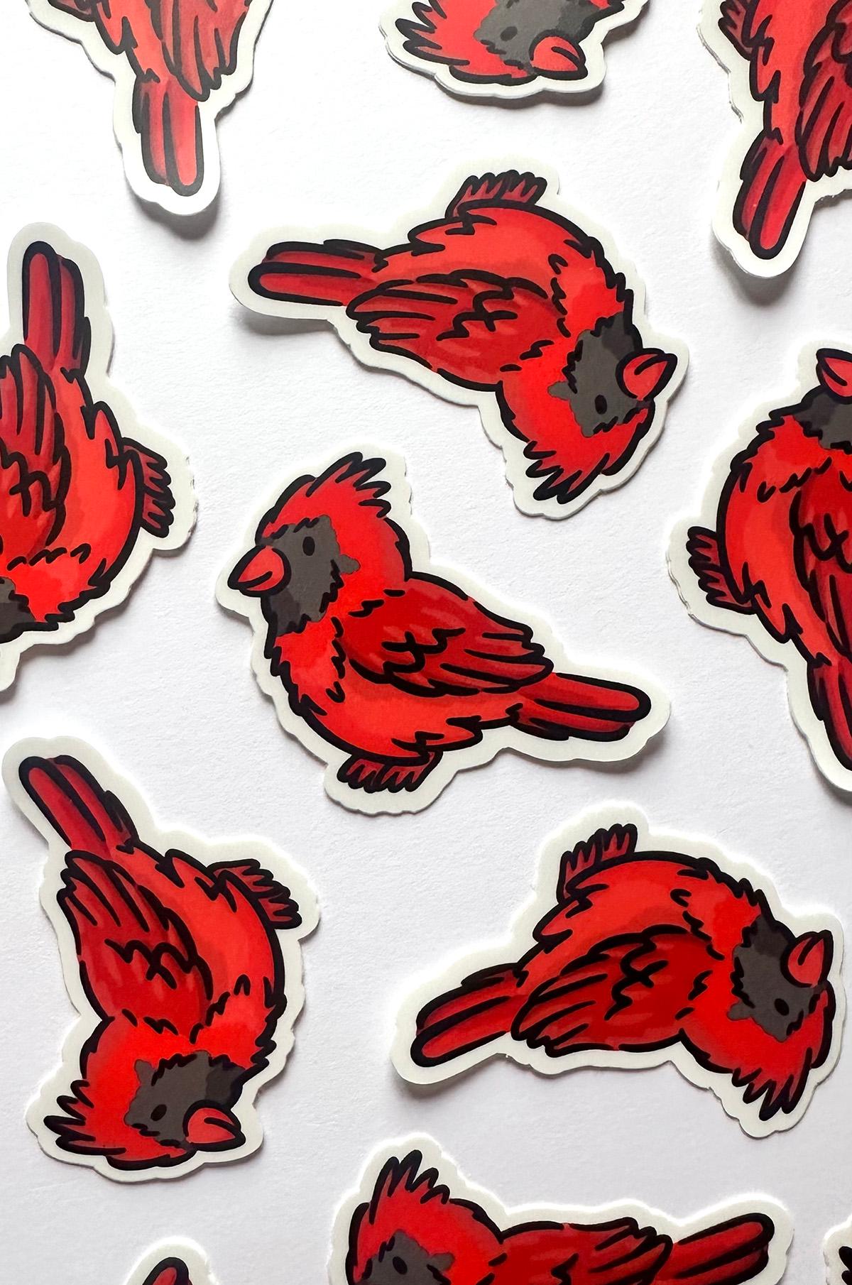 Cardinal Mini Sticker | Waterproof Vinyl Mini Sticker | Kawaii Bird ...