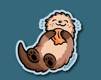 Sea Otter Sticker | Weatherproof Vinyl Sticker | kawaii animal sticker | sea animal sticker |aquarium sticker |otter with a seashell sticker