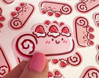 Strawberry Roll Mini Sticker | Waterproof Sticker |Kawaii Vinyl Sticker | Swiss roll sticker | cute pink sticker | strawberries and cream