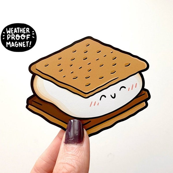 S’mores Magnet | Cute camping magnet | Waterproof Vinyl Car Magnet | Kawaii Food Magnet | Cute Fridge Magnet | Marshmallow smores magnet