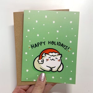 Cartão de Natal Santa Kitty | Cartão de Natal Cat | Cartão de boas festas | Cartão de gato fofo | Papelaria de Natal | Cartão de felicitações do Papai Noel