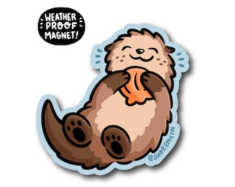 Sea Otter Magnet |Waterproof Vinyl Car Magnet | Kawaii animal magnet | aquarium magnet | otter with seashell | cute otter magnet |zoo animal