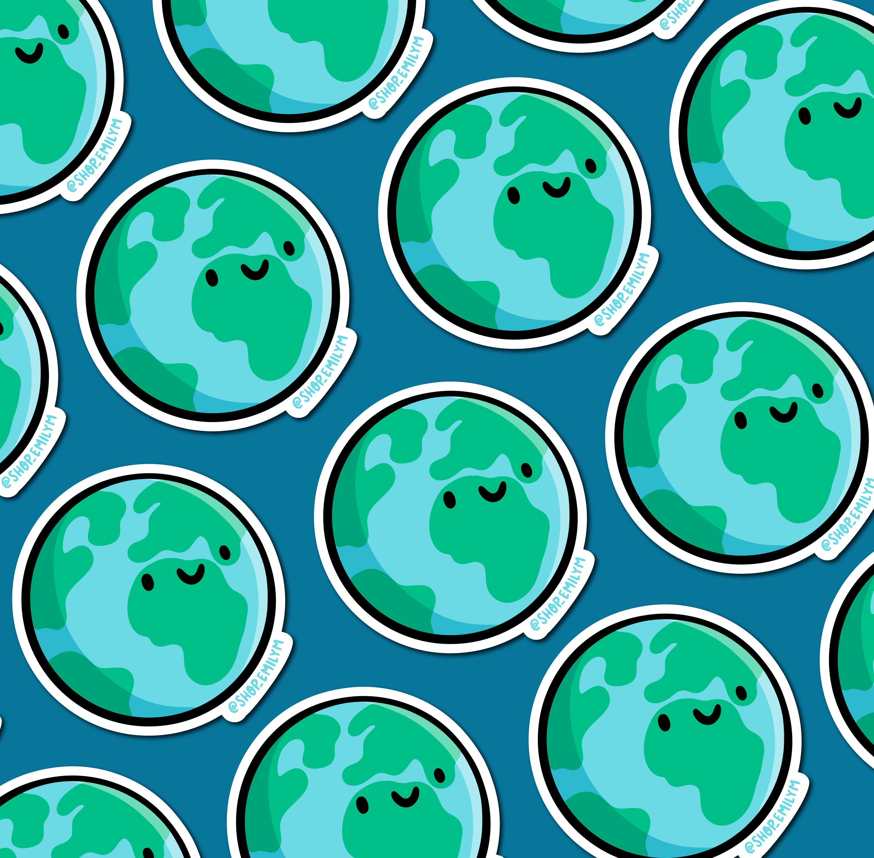 Earth Sticker | Weatherproof Vinyl Sticker| Kawaii Sticker| Planet ...