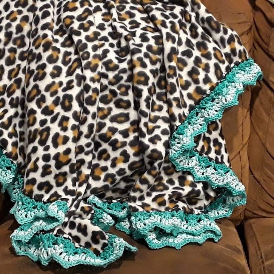 Aqua Cheetah Crochetedged Fleece Blanket Etsy
