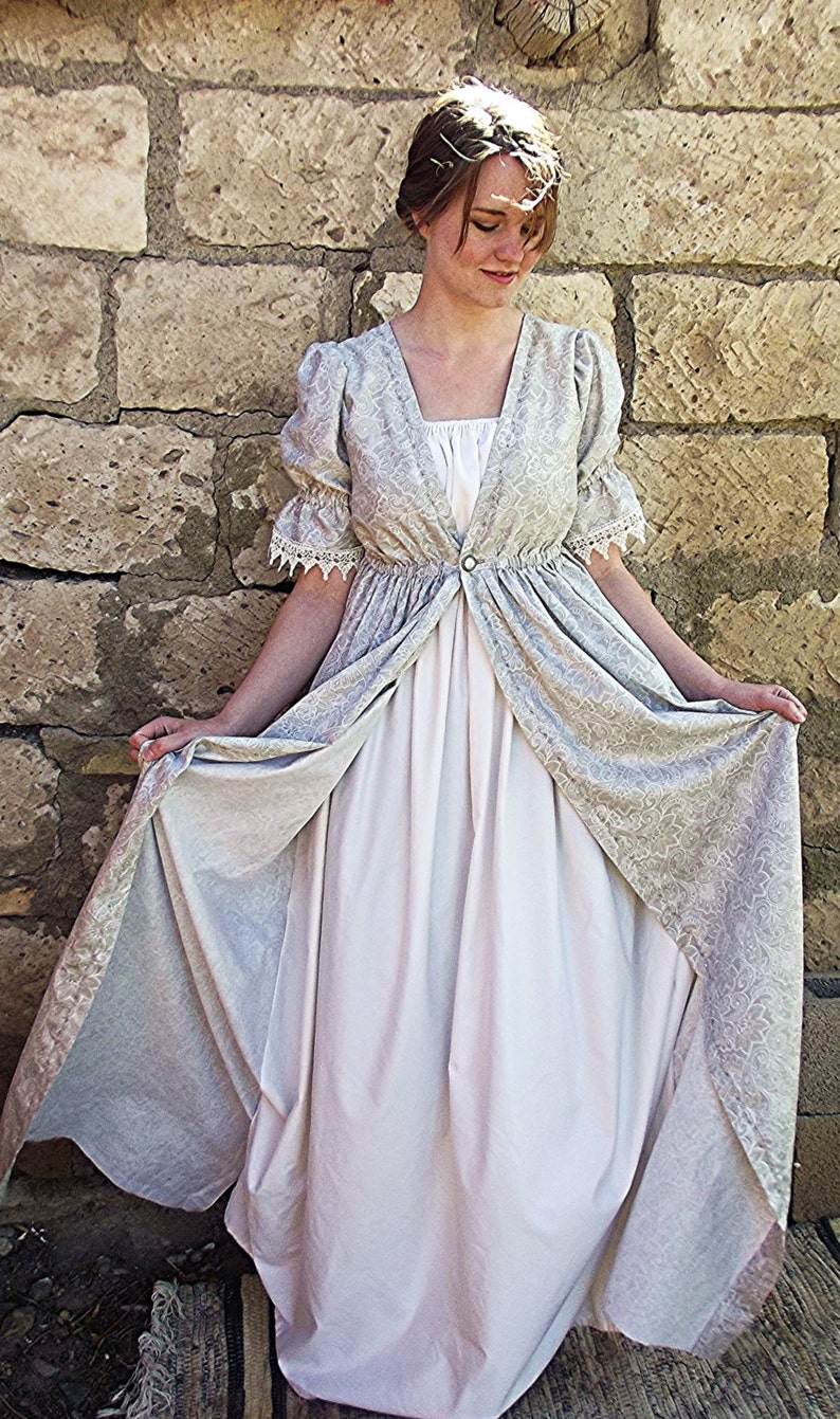 Regency Era Dress Gray Gown with gathered white partial under Etsy