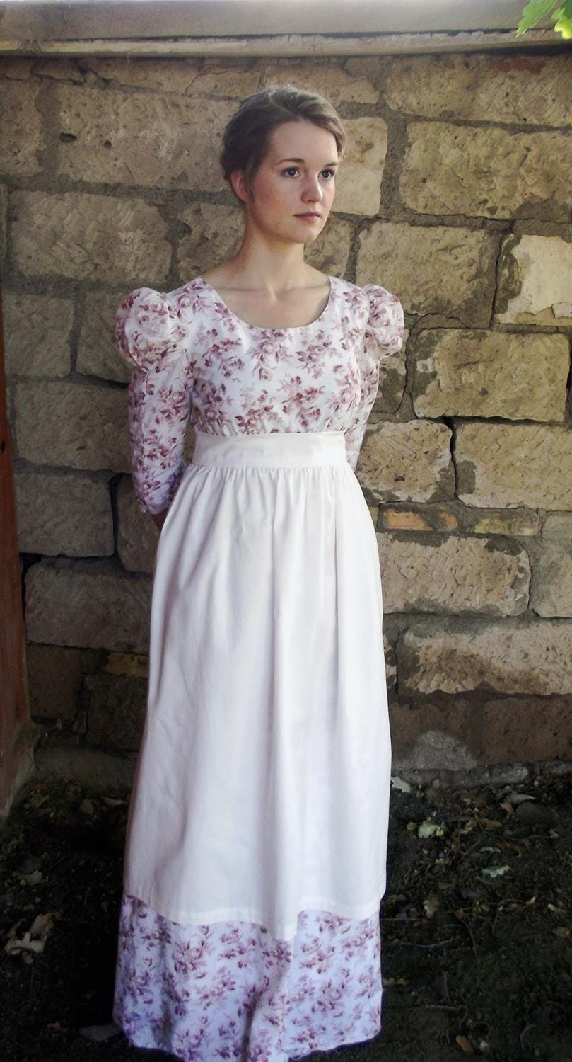 slim fit dress slacks Girl's Long Sleeved Dress, Apron & Bonnet, MADE TO ORDER, Victorian   Timeless Stitches
