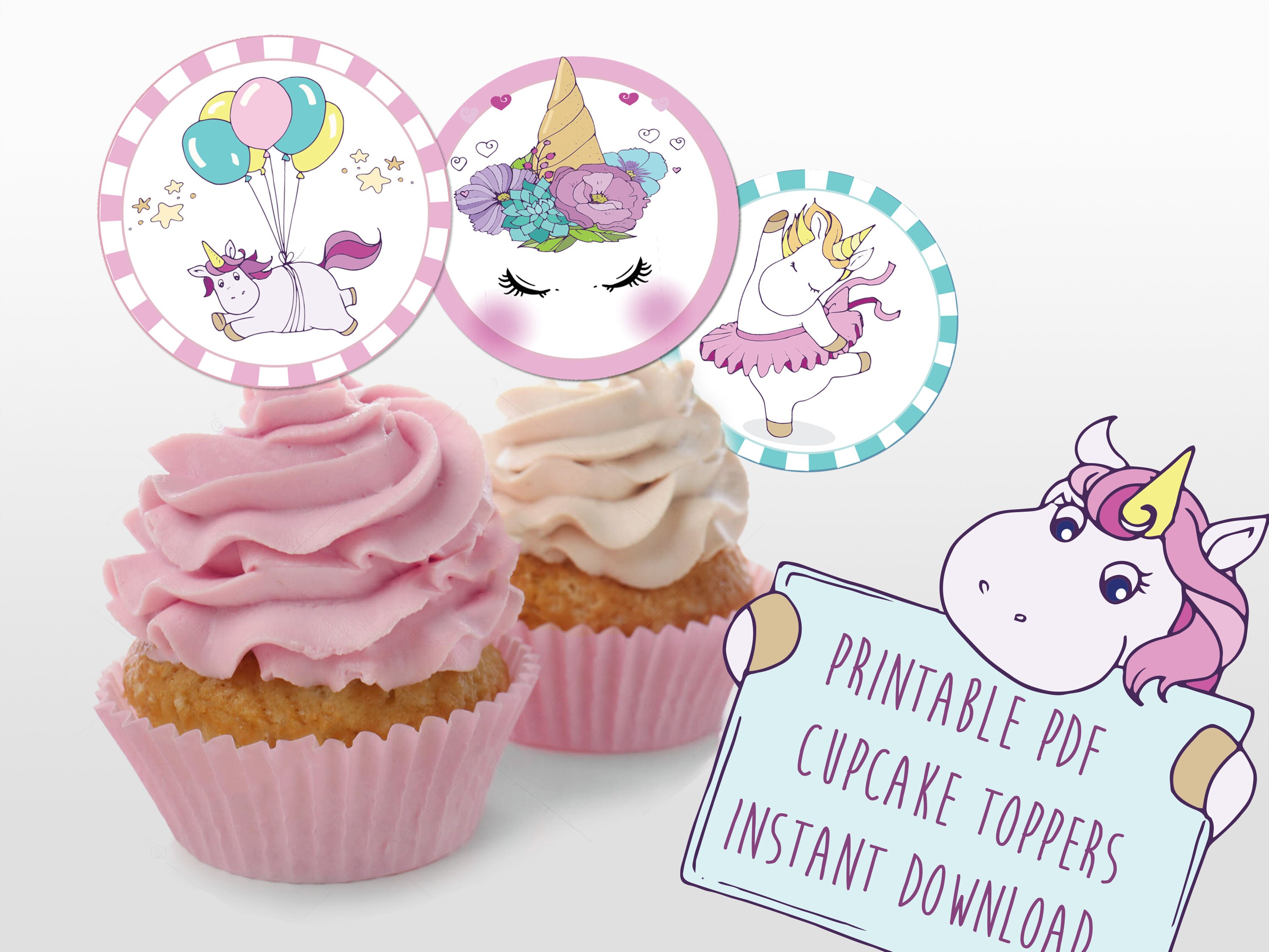 Unicorn Cupcake toppers printable Unicorn Birthday party | Etsy