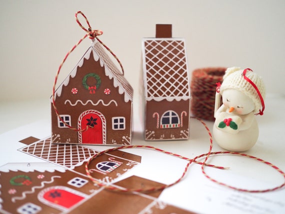4 Christmas treat boxes gingerbread house design /& gift tags Cakes Muffins Xmas