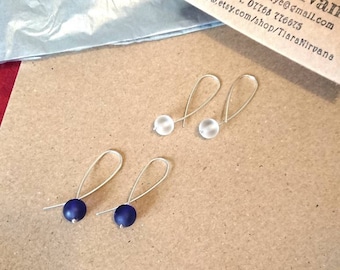 Sea and sky earrings, sterling silver, 8mm bead
