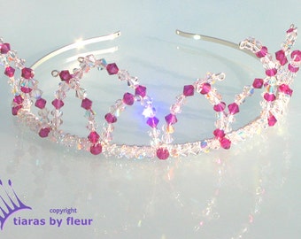 Fern Elfin Crystal Tiara, Swarovski, Cerise Pink