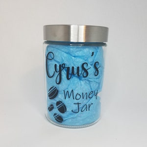 Personalized Money Jar, Kids cash can, piggy Bank, Birthday Gift, Saving Jar, custom money jar, girl/boy gift, glass container with lid