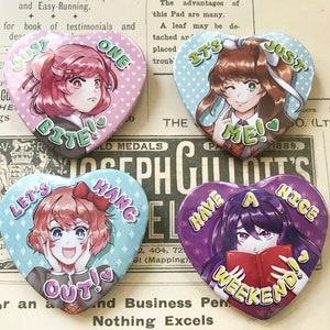 Doki Doki Literature Club Heart Pinback Buttons! 2&quot; x 2.25&quot;