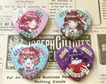 Doki Doki Literature Club Heart Pinback Buttons! 2" x 2.25"