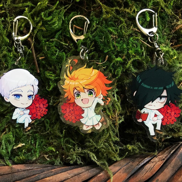 The Promised Neverland 2" Clear Acrylic Double-sided Charms (Emma, Norman, Ray)