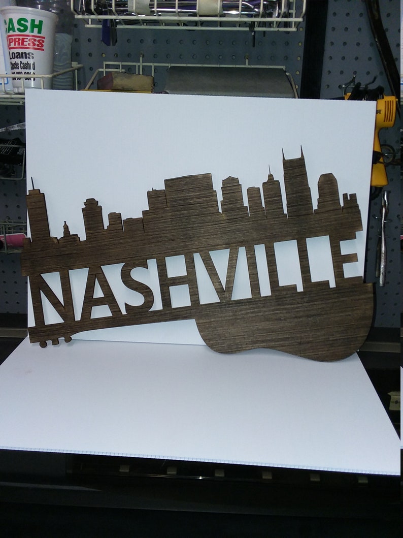 Nashville Guitar Skyline Wooden Wall Art Wall Hanging Guitar Etsy