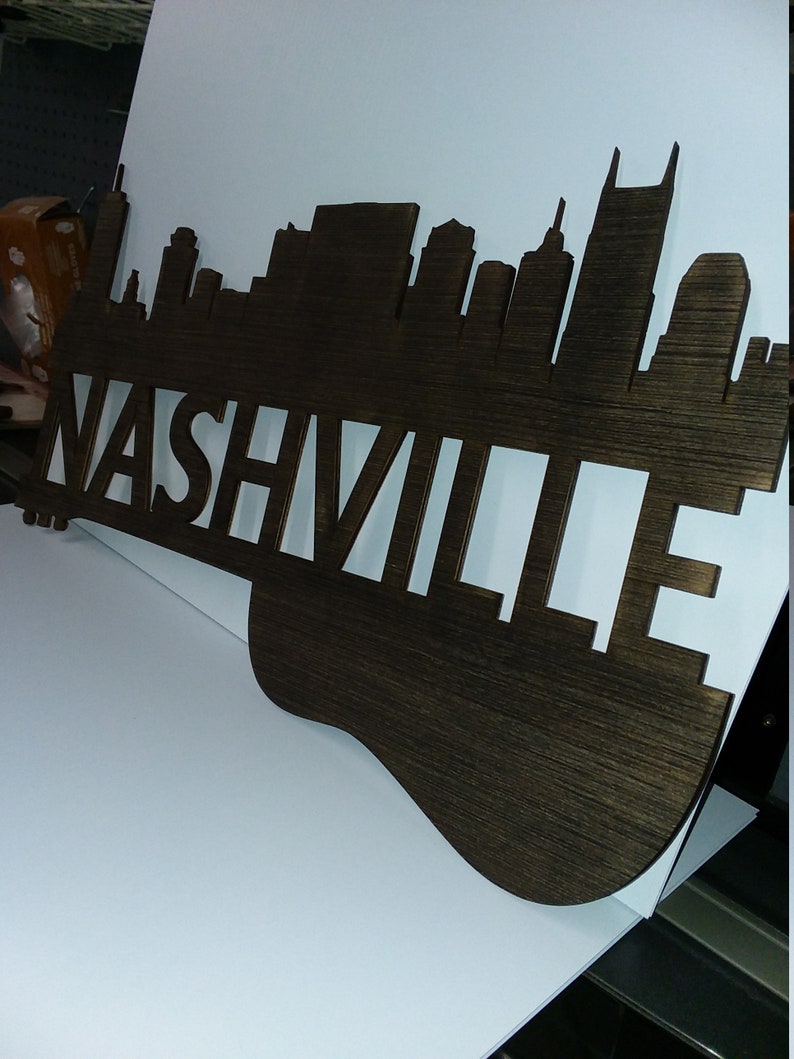 Nashville Guitar Skyline Wooden Wall Art Wall Hanging Guitar Etsy