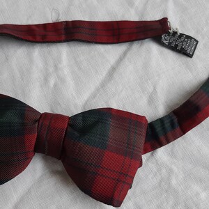 Vintage silk bow tie red green plaid tartan dress dickie bow tie by Tie Rack