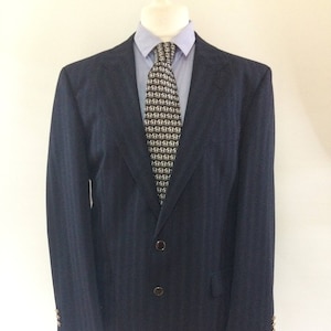 Vintage mens Brook Taverner navy pinstriped jacket blazer Large 42&quot; chest Long Tall cut