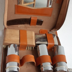 Vintage Travel case 1950s Mens Travel Kit - Kit per la rasatura - Borsa da viaggio in pelle