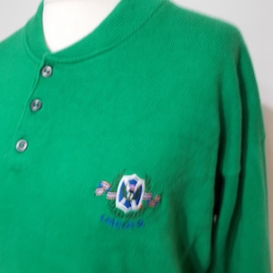 Vintage mens sweater jumper by Jaeger in green cotton wool knit size large 42&quot; chest