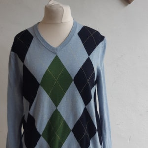 Vintage mens v neck sweater jumper by Brooke Bros merino wool diamond argyll v neck size large