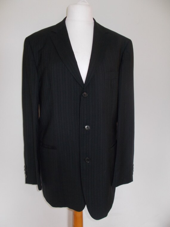 Vintage striped formal suit black blazer Size M retro woman jacket