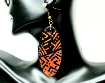Copper and Black Oval earrings; circle, round, handmade, africa, african, royalty, tribal