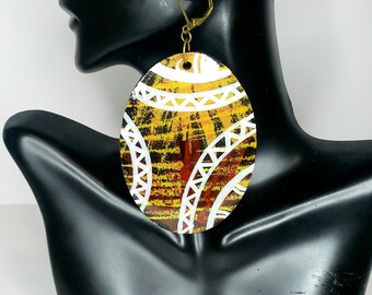 Red, Black, Yellow Oval earrings; Queen earrings,  royalty, silver, brass, handmade, Africa, melanin, lightweight