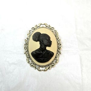 Black Woman; African Lady Brooch/ Cameo/ Pin Cream/ Black
