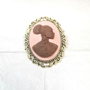 Black Woman; African Lady Brooch/ Cameo/ Pin Pink
