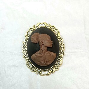 Black Woman; African Lady Brooch/ Cameo/ Pin Black