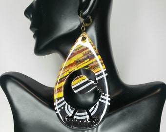 Red, Yellow,  and Gold Sankofa earrings; oval, circle, teardrop, round, handmade, africa, african, royalty, adinkra, BLM, BHM,