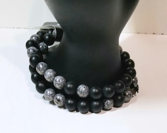 Men's Onyx semiprecious beaded Double wrap weighted bracelet