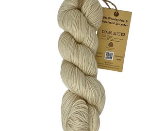 DK (Light Worsted) Wensleydale & Bluefaced Leicester Pure Wool 100g (3.53 oz) Natural