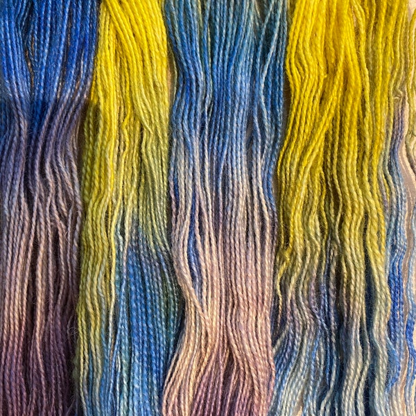 Hand-spun Wensleydale Aran Wool (Worsted) weight 100g (3.52 oz) skein Bayeux hand painted