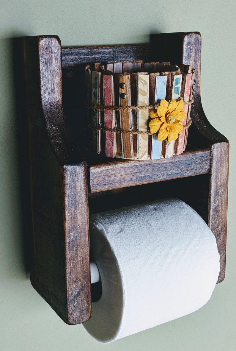 Rustic Toilet Paper Holder with Shelf made from Reclaimed and Etsy