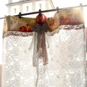 3 dividers set side scarves with bistrogardine country house shabby chic vintage curtain grey white with lace