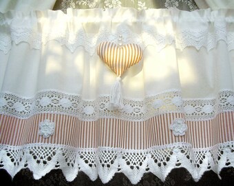 Karo Country House gardine White Heart Kitchen Curtain Vintage shabby chic Tende Cantonniere Window Valance Swedish Farmhouse Topper 280