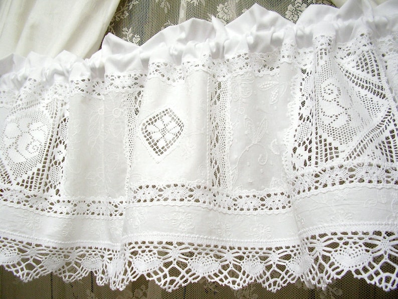 Patchwork embroidery curtain white shabby chic vintagestyle rose window curtain lace Swedish Farmhouse boho country style 314