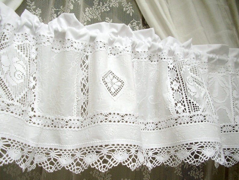 Patchwork embroidery curtain white shabby chic vintagestyle rose window curtain lace Swedish Farmhouse boho country style 314