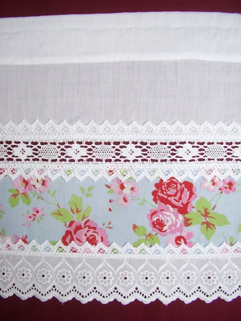 Rose Topper Country House Curtain Kitchen Curtains Blue Valance Cantonniere Blue Vintage Curtain Lace Shabby Chic
